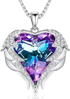 Charming CDE Angel Wing Love Heart Birthstone White Pendant Necklace for Women with C-Link Chain and Lobster Claw Clasp, White Gold Plated Brass Jewelry from China - Perfect Gift for Mother's Day, Christmas, Valentine's Day, Anniversary, and Birthday.