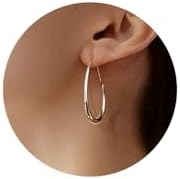 14K Gold Teardrop Hoop Dangle Statement Oval Pull Through Earrings Jewelry for Women Girls