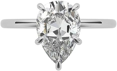 Sterling Silver Clasp 2ct Pear-Shaped White Diamond Engagement Ring, Vintage Halo Design, For Women, Anniversary/Eternity Band Promise Ring by HNB Gems