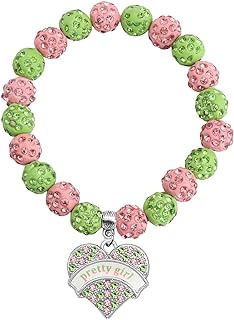 MYOSPARK Sorority Jewelry Pink and Green Sorority Brooch Pin Gift Sorority Bracelet for Women Girls Greek Sorority Paraphernalia Gift