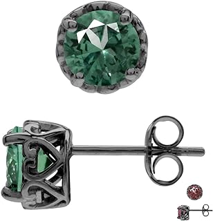 Silvershake 6MM Round Shape Birthstone Gemstones Black Rhodium Plated or Yellow Gold Plated 925 Sterling Silver Heart Victorian Style Stud/Post Earrings Jewelry for Women Business Attire