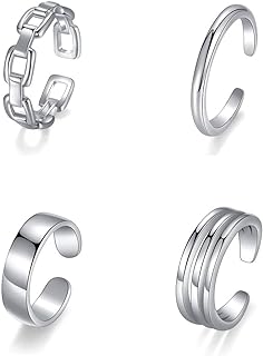 PWUEITR 4Pcs/1Set Adjustable Gold Silver Toe Rings for Women Simple Summer Beach Open Toe Rings Set Foot Jewelry