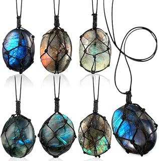 6-Piece Set of Labradorite Dragon Heart Necklaces - Natural Crystal Pendant with Braided Cable Chain - For Men & Women