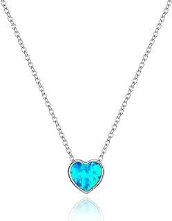 EVER FAITH 925 Sterling Silver Choker Necklace Dainty Tiny Opal Round/Heart Pendant Necklace Jewelry Gift for Women