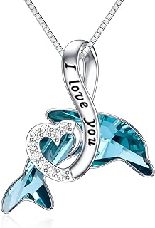 Dolphin Gifts for Women 925 Sterling Silver Dolphin Pendant Necklace with Blue Crystal Beach Ocean Gifts For Girl Women Friend Daughter Mom Birthday Graduation Mother's Day