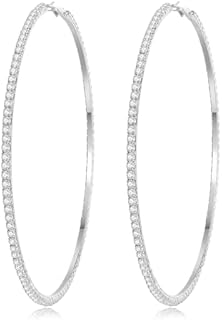 Women's Clip-On Big Gold Hoop Earrings with Cubic Zirconia Crystals, Trendy Zinc Hoops for Daily & Special Occasions