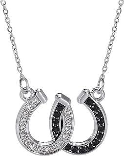 Dainty Cubic Zirconia Horseshoe Pendant Necklace with Cable Chain for Women and Girls–Double U Design Lucky Charm Horse Jewelry Gift