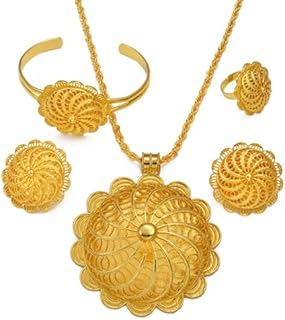 Big Ethiopian Jewelry - Ethiopian Jewelry for Women Set - Big Pendant Necklace Earrings Bracelet Ring African Ethiopian Jewelry Sets Eritrean Traditional Ornaments