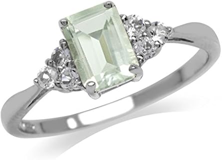 Silvershake 7x5mm Octagon Shape Birthstone Gemstone White Gold Plated or Yellow Gold Plated 925 Sterling Silver Engagement Ring Jewelry for Women