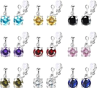 FIBO STEEL 9 Pairs Crystal Clip on Earrings Dangling Earrings for Women Boho Crystal Teardrop Dangle Earrings