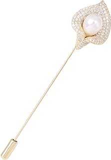 Women's Cubic-Zirconia Calla Lily Rhinestone Stick Pin Brooch with Pin Clasp, Elegant Floral Alloy Metal Brooch for Wedding, Party and Special Occasions