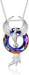 Sterling Silver Phoenix Pendant Necklace with Crystal - Cable Chain Women's Necklace - CUOKA MIRACLE 925 Nirvana of Phoenix Design Jewelry for Daughters, Women & Girls