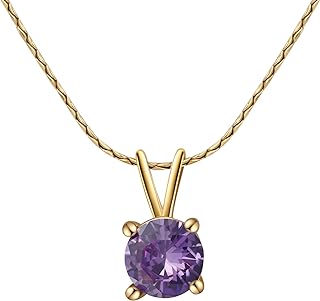 Purple Pendant Necklaces, Purple Round Birthstone Necklace,Dainty Gold Necklace for Women - June Birthstone Necklaces for Women