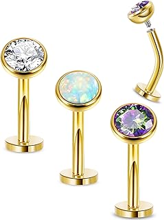 3-Piece Set 14G Surgical Steel Cubic Zirconia Belly Button Rings for Women, Hypoallergenic Floating Design Belly Piercing Jewelry with Flat and Convex Base, Curved Barbell Internally Threaded