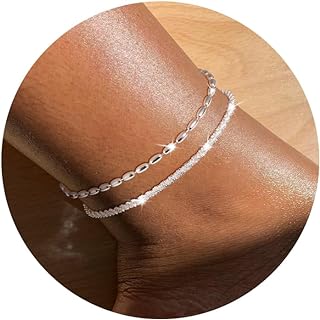 Lobster Claw Clasp, Chunky Anklet, Bead Chain Sterling Silver Koperin Ladies' Waterproof Ankle Bracelets - Dainty 14K Gold/Silver Plated - No Gemstones