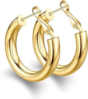 BMMYE 925 Sterling Silver Post Chunky Gold Hoop Earrings, 14K Gold Plated Earrings for Women Lightweight Hollow Tube 25mm-70mm