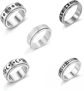 Spinner Rings Moon and Star Fidget Ring Stress Relieving Anxiety Ring Engagement Wedding Promise Band for Women Men 5pcs
