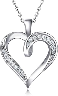 Billie Bijoux Silver Love Heart Necklace 925 Sterling Silver Platinum Plated Round CZ Diamond Fine Woman's jewelry Gift for Women Girls