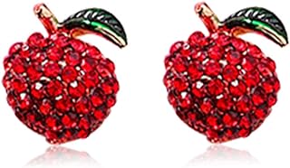 Red Cherry Flower Mushroom Strawberry Apple Stud Earrings for Women Girls Sterling Silver Post Hypoallergenic Glitter Hot Sexy Color Crystal Rhinestone Small Earrings for Her Mom Wife Daughter Sister Friend Jewelry Gifts