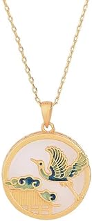 Crane necklace Court Chinese style necklace White jade necklace pendant Crane in the clouds, jade gold necklace gift