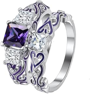 Ginger Lyne Collection Cherri Purple Princess Cut Engagement Wedding Band Bridal Set
