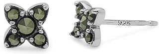 Timeless Sterling Silver Marcasite Flower Stud Earrings with Push Back for Sophisticated Individuals