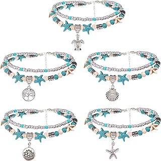 Suyi 5pcs Ankle Bracelets for Women Girls Layered Beach Adjustable Anklets Boho Chain Anklet Foot Jewelry