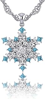 Women 925 Sterling Silver Pendant Necklace Spinning Snowflake Pendant Necklace with Loose Rope Chain Sparkling CZ Stones 1mm White 2mm Blue Pendant Jewelry