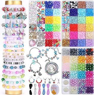 Bracelet Making Kit, Includes Clay Beads Pony Beads Polymer Smile Face Beads Colored Pearl Letter Beads,Charm Bracelets for DIY Craft, Jewelry Gift for Girls