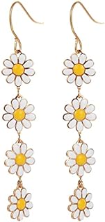 Daisy Flower Drop Earrings Women Girl Dangling Long Chain Earrings Y2K Yellow White Flower Chandelier Earrings Summer Beach Holiday Earrings Jewelry