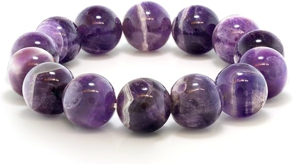 Women's Gem Stone King Purple Amethyst Bead Stretchy Bracelet, No Clasp, 8.5 Inch Length, 16MM Round Beads