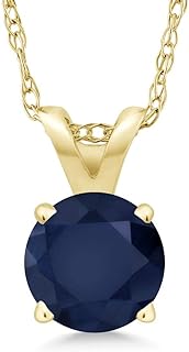 Gem Stone King 14K Yellow Gold Blue Sapphire Pendant Necklace For Women (1.00 Cttw, Round 6MM, Gemstone Birthstone, With 18 Inch Chain)