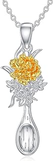 Box Clasp Sterling Silver Marigold Spoon Pendant Necklace with Cable Chain for Women, Flower Design