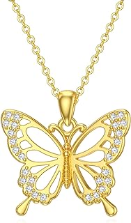 14k Yellow Gold, Hypoallergenic, Non-Nickel Fine Filigree Butterfly Pendant Necklace for Women, No Gemstone, Adjustable Chain Length, Perfect Gift for All Occasions