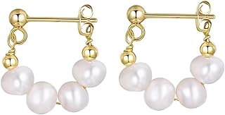 925 Sterling Silver Cuff Small Pearl Earrings with Gold Beads Baroque Pearls Dainty Huggie S925 Hoop Earrings for Women Girls