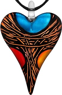 Lobster-Clasp Handblown Multicolor Glass Heart Pendant Necklace with an 18-Inch Chain for Jewelry Lovers