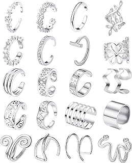 Jstyle 20Pcs Adjustable Ear Cuffs Earrings Set for Women Stainless Steel Non-Piercing Cartilage Clip On Wrap Earring Set