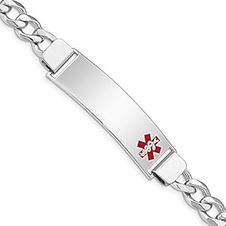 Polished Engravable Personalized Custom 925 Sterling Silver Medical ID Curb Link Bracelet For Men or Women Length 8 inches Width 8 mm With Lobster Claw Clasp