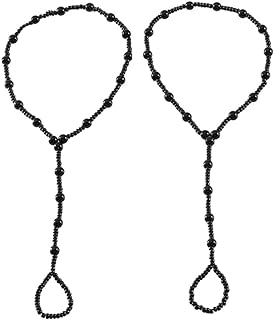 Weight Loss Ankle Bracelet for Women - Obmyec 2Pcs Beaded Alloy Barefoot Sandals with Lobster Claw Clasp and Bead Chain Design - Elegant Black Anklets for Beach, Wedding & Summer Style