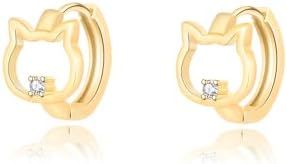 14K Gold Plated Cute Hoop Earrings for Women | Cubic Zirconia Cat/Rabbit Huggie Hoop Earrings | Trendy Gold Diamond Dangle Earrings