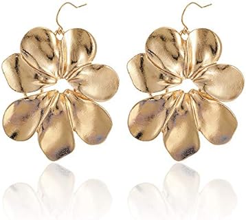 Bohemian Gold Elegant Flower Fashion Dangle Earring Cute Metal Flower Earrings Unique Chic 3D Large Flower Jewelry Gift for Women Girls
