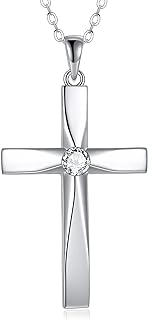 Cross Pendant Necklace 925 Sterling Silver Origami Cross Birthstone Pendant Necklace Religious Cross Gifts for Women Mother‘s Day Jewelry Gifts