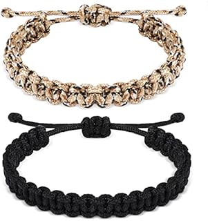 Inbagi Paracord Survival Bracelets for Men Boys, Paracord Bracelet Handmade Braided Bracelets, Adjustable, 2 Colors (Black, Camo)