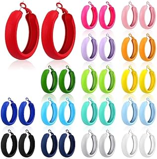 16 Pairs Matte Hoop Earrings Colorful Hoop Earrings 80s Retro Neon Earrings Large Drop Earrings for Women Girls (Chunky)