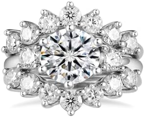 Moissanite Ring Set Engagement Rings Bridal Set 3.80cttw(2CT Center Stone) D Color VVS1 Round Cut 925 Sterling Silver with Wedding Ring Set for Women with Certificate