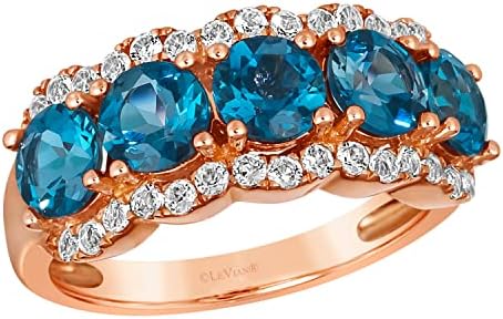 3 Carat White and Blue Topaz Wedding Band Ring for Women in 14k Rose Gold Anniversary Promise Ring Size 4 to 10 by LeVian