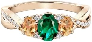 14K Art Deco Emerald Engagement Ring For Women 1.5 CT Gold Ruby Wedding Ring Antique Cluster Engagement Ring Multi Gemstone Ring Anniversary Rings