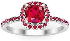 2.20 Ctw Cushion Cut Lab Created Pink Ruby Engagement Wedding Halo Ring 14K White Gold Plated For Womens