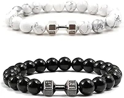 MIFYNN Natural Volcanic Stone Bead Chain Gym Bracelet with Spring Ring Clasp, Dumbbell Design Jewelry Gifts for Men and Women