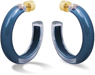 Gold Plated Sterling Silver Push-Back Lucite Hoop Earrings for Fashion-Forward Women, Assorted Contemporary Designs